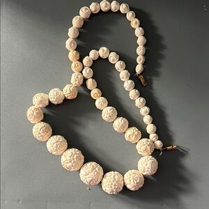 Carved Rose Bead Necklace - Cream Womens Jewelry